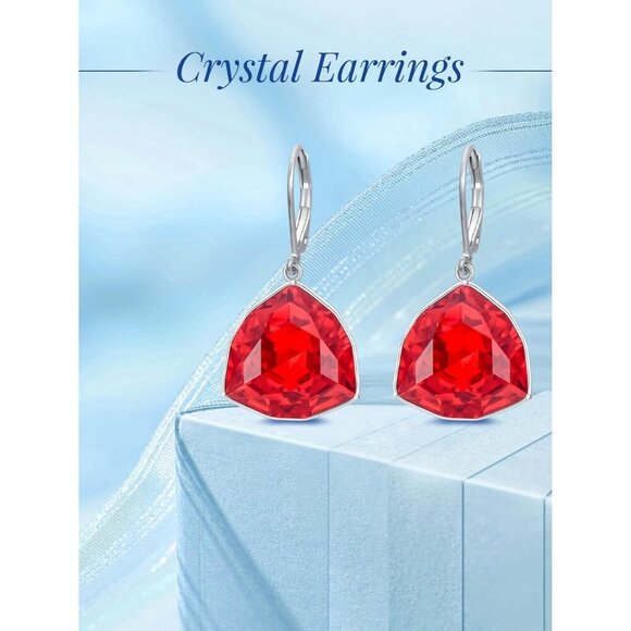 Sterling Silver Ruby Simple Geometric Birthstone Dangle Drop Earring Jewelry - Picture 3 of 5